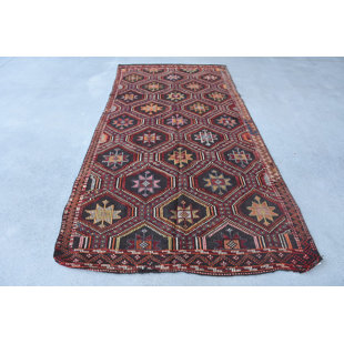 Ethnic Rug, 56.7x115.4 Inch Red Geometric Rug