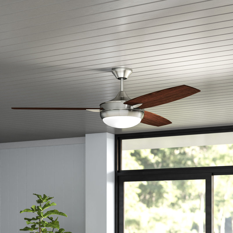 Targas 52'' Ceiling Fan with LED Lights, Brushed Nickel with Walnut/Dark Oak Blade