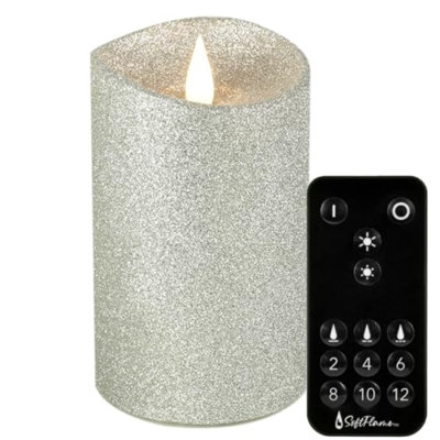 Real Wax Flameless LED Candles with Remote Control, 3"x 5"Flickering 3D Moving Flame Battery Operated Candles for Indoor Use, Home Decor Glitter Silver