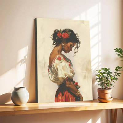 Tableau romantique mexicain avec une femme mariachi, décoration murale moderne du Sud-Ouest, affiche rustique du Mexique encadrée pour chambre à coucher, prête à accrocher