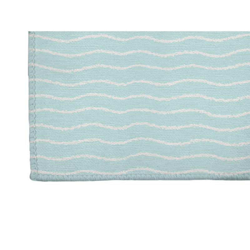 Wave Grunge Lightweight Non-Slip Kitchen Mat, Rectangle 5' x 7', Light Blue