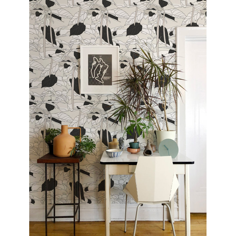 Papier peint canopée, Non encollé, Silhouette en soie florale, Faux Grasscloth