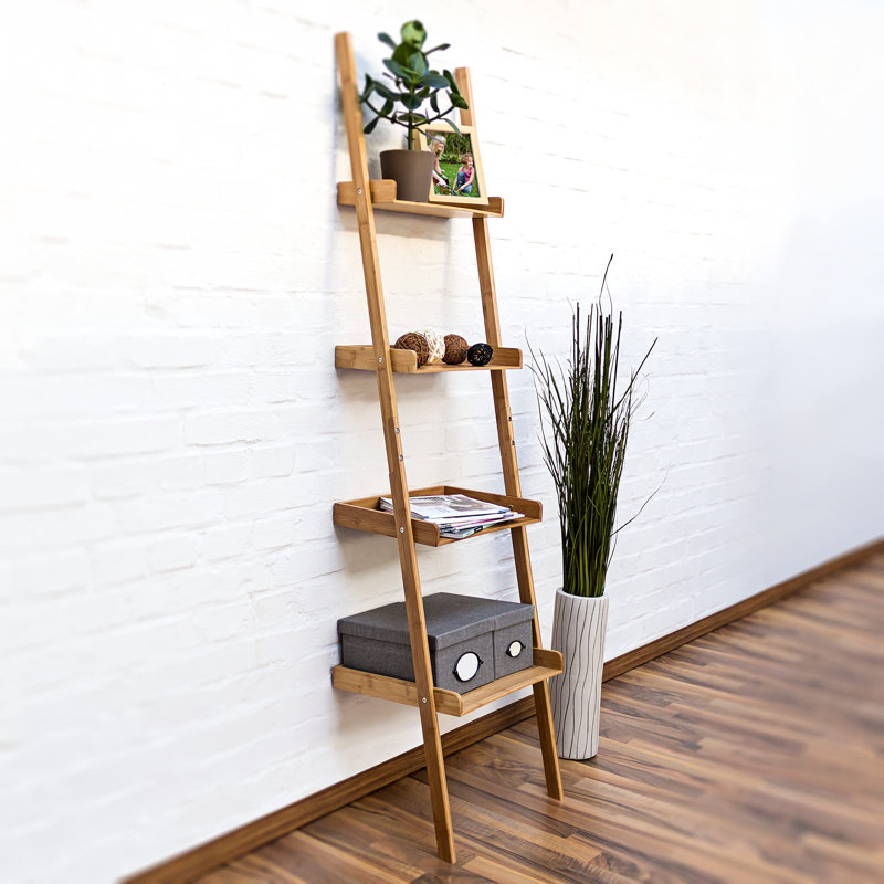 176cm H x 44cm W Bamboo / Rattan Ladder Bookcase