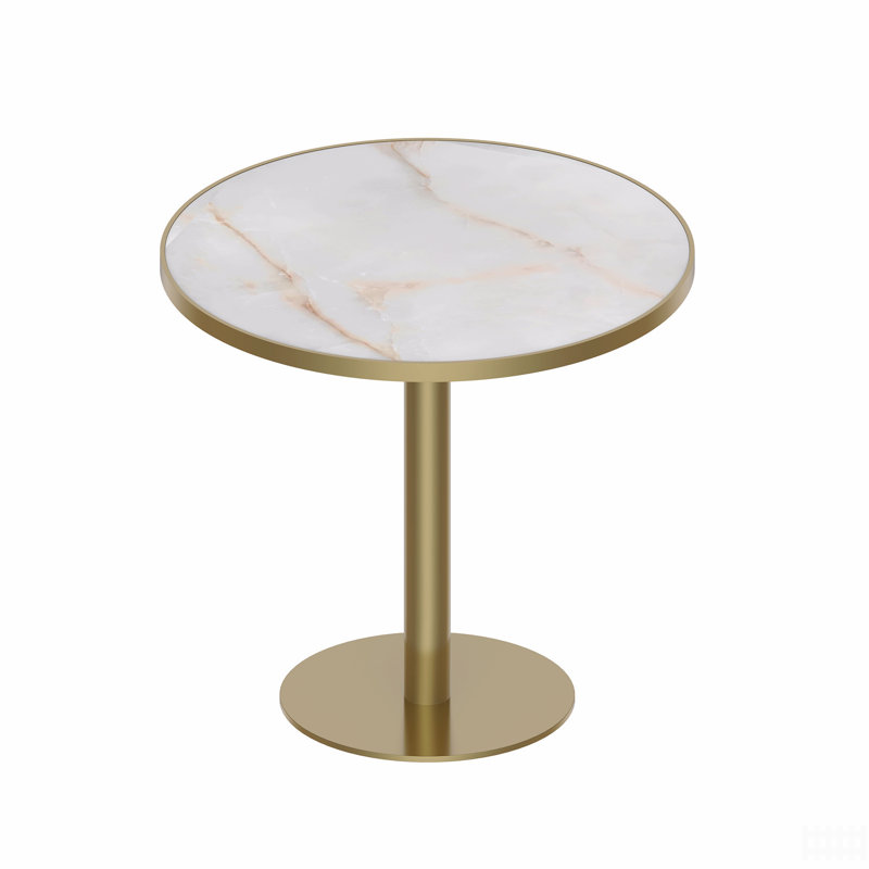 Table bistro ronde de 31,5 pouces avec plateau en faux marbre et structure en métal robuste