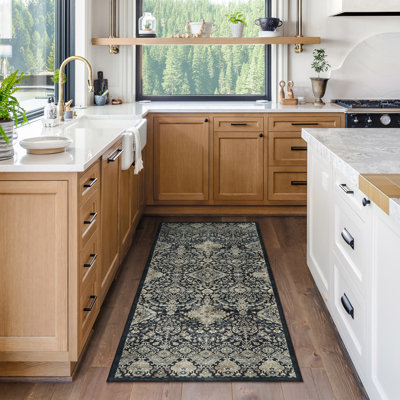 Samira Tanis Anthracite Black Cream Moroccan Bohemian Machine Washable Indoor Area Rug, Flat Pile for Living Room & Bedroom - Anthracite, 2x6 Runner