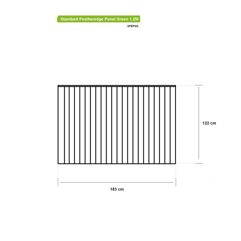 Standard Green Featheredge 1.65 M Vertical Fence Panel, 121.70H x 182.80W x 5D cm