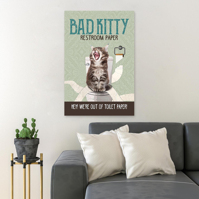 Chat dans une toilette - papier de toilette Bad Kitty - impression rectangulaire sur toile tendue 1 pièce