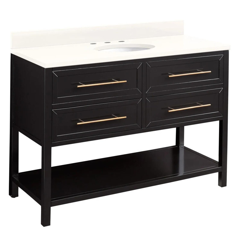 48" Robertson Single Bathroom Vanity Set with Oval Undermount Sink, White, 8" Widespread, Arctic White Quartz
