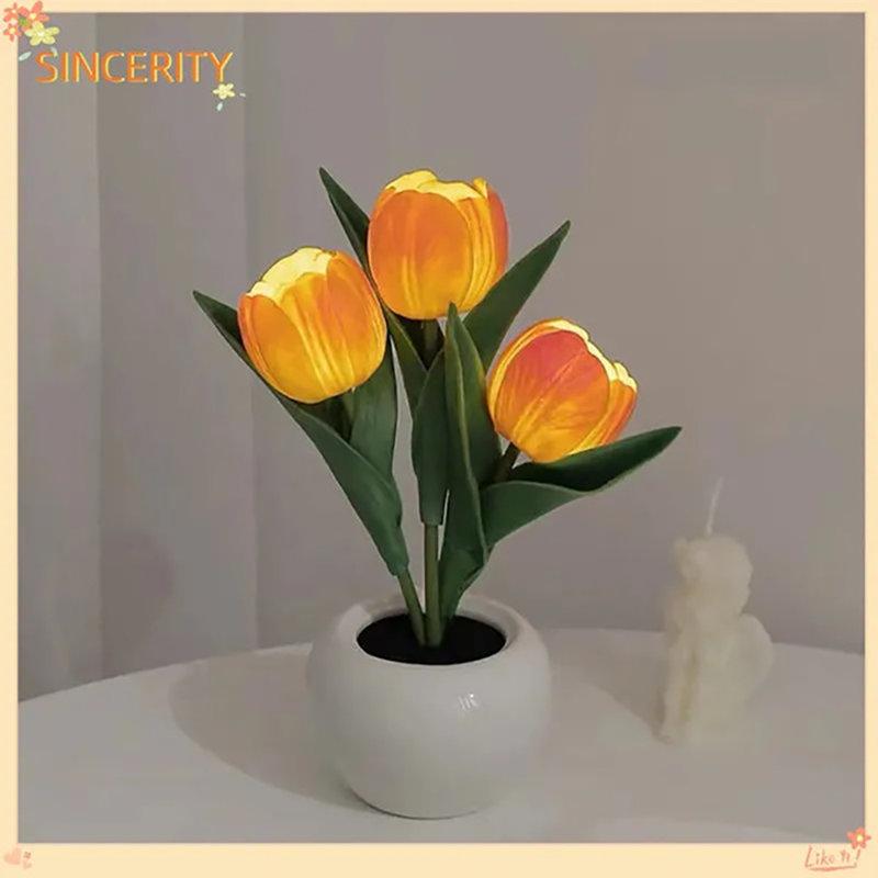 Led Tulip Lamp, Replica Flower Table Lamp With Vase (usb-powe) – For Home/living Room/desktop Decor, Long-press Adjustable Brightness (breathing Effect)