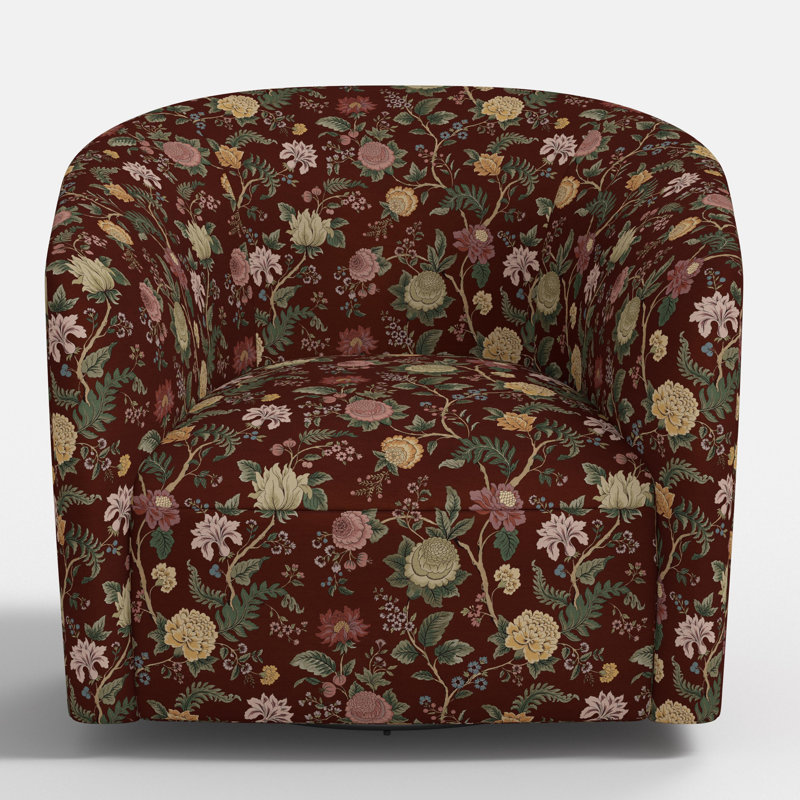 Lana Swivel Chair In Melinda Floral Sm Oxblood, Red Swivel 