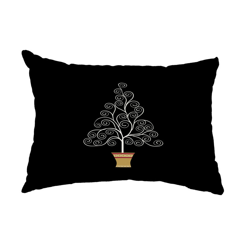 Housse de coussin rectangulaire d'extérieur Filigree Tree, Noir