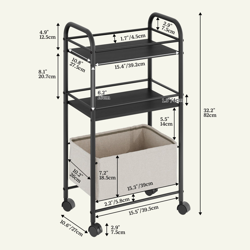 82cm H x 43cm W 0 Utility Cart with Wheels, Black, Black
