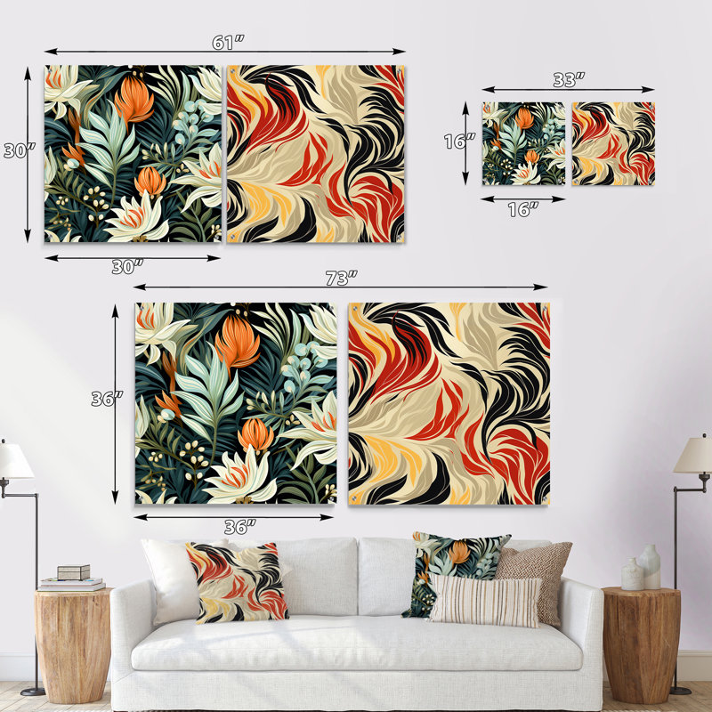Lonepine - Ensemble de 2 peintures murales abstraites en acrylique, H 16 po x l 33 po
