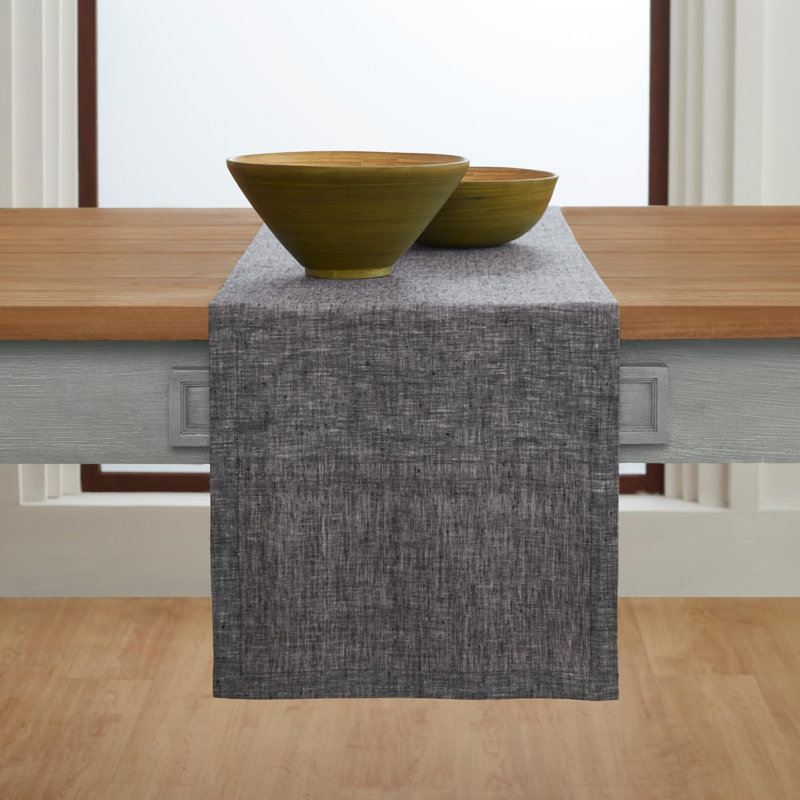 100% Pure Linen Table Runner - Athena, Chambray Black, 156" x 14"