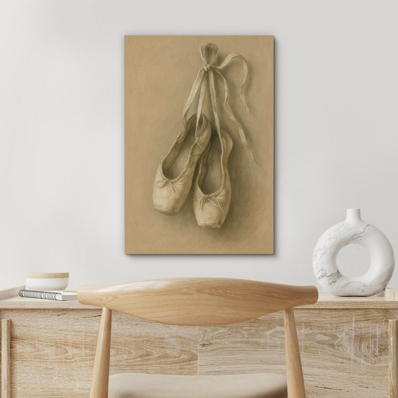 Reproduction d'art sur toile encadrée de chaussons de ballet rétro - Illustration élégante inspirée de la danse pour des intérieurs classiques ou féminins