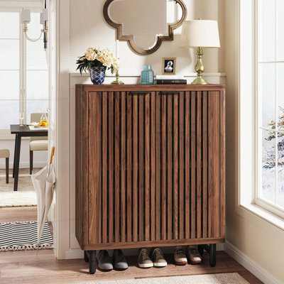 33.46" Wooden  6-Tier Shoe Cabinet with Louvered Doors