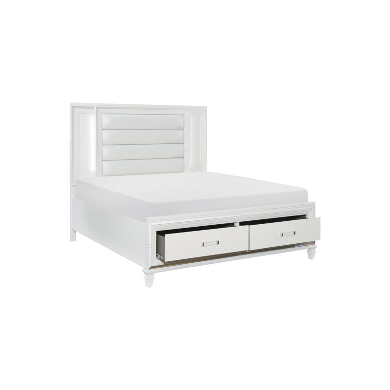 Ensemble de chambre avec lit tapissier Estrellas, Blanc, Grand, Six pièces : lit, commode, miroir, deux tables de