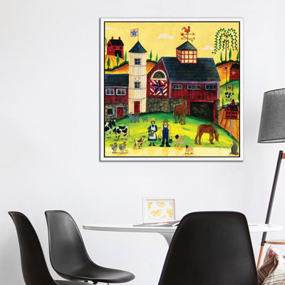 Red Barn Farmyard Folk Art by Cheryl Bartley - Print on Canvas