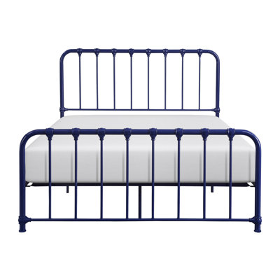 Grand lit plateforme en métal avec finition bleue 1pc