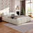 King Size Platform Bed with Thick Linen Headboard and Footboard Block Style Upholstered Grounded Design-132643225-132643227