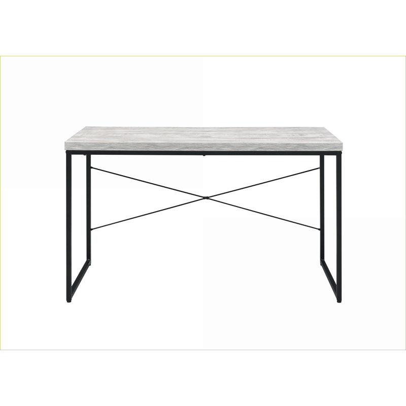 Bureaux | Bureau d'écriture rectangulaire industriel avec blanc antique Finition noire | Métal | Bois synthétique