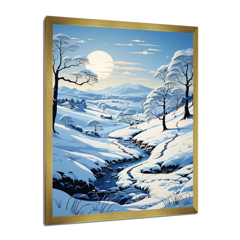 Neige hivernale solitude - impression, Encadrement doré, H 32 po x l 16 po x P 1 po