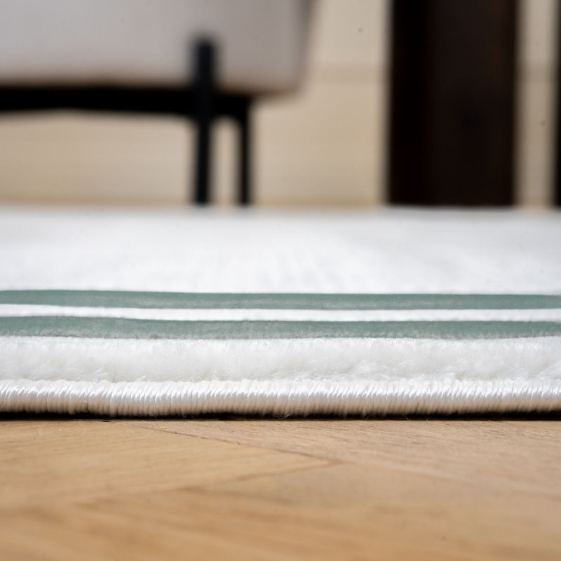 Carmel Modern Bordered Cream and Green Area Rug Soft Pile, 240X340 cm