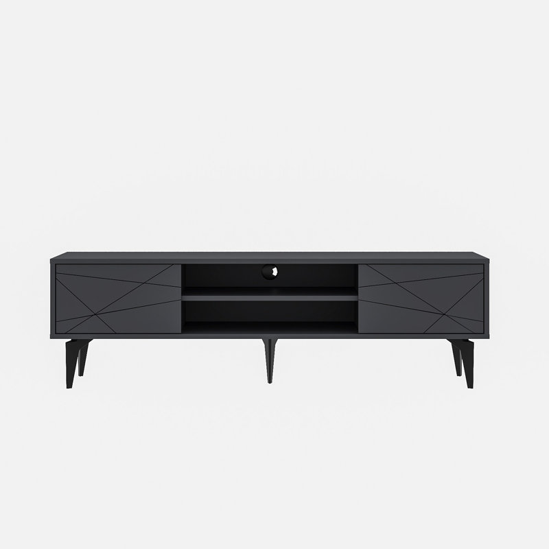 Meuble télé moderne anthracite 63,0 po x 19,0 po x 11,6 po | 100% panneau de particules enduit de mélamine, épaisseur: 0,7 pouce | Design élégant avec des pieds de 7,5 pouces, parfait pour le salon et les espaces de divertissement, durable et élégant