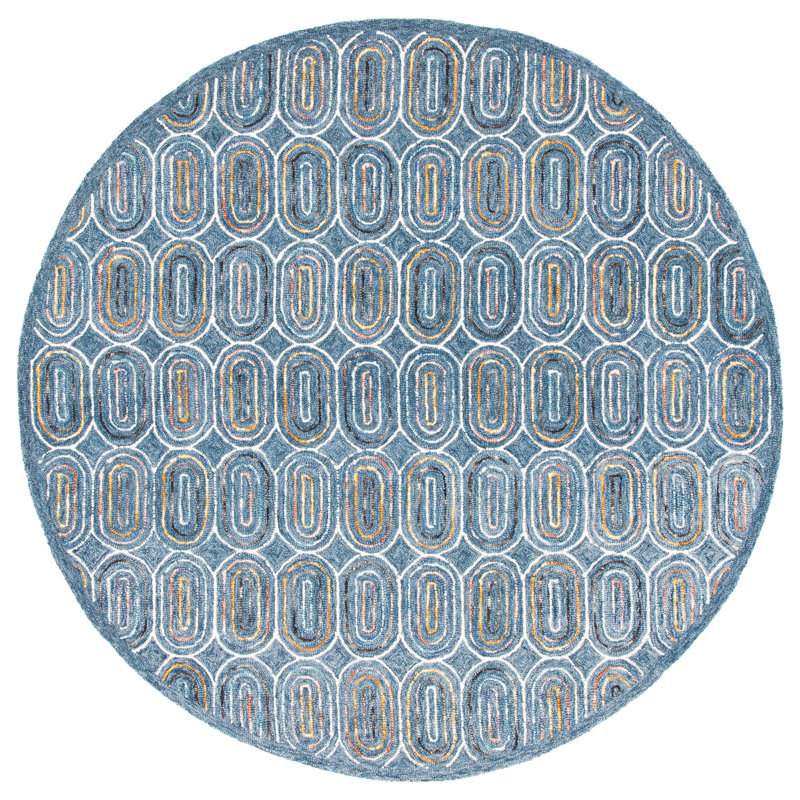 Tapis géométrique en laine et en coton touffeté à la main avec latex, Rond 6 pi