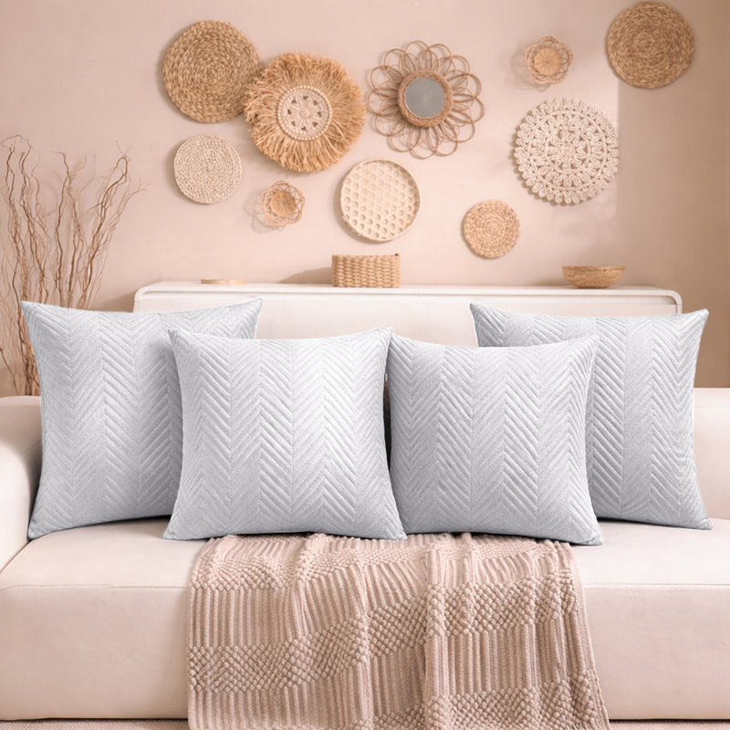 Aspire Homeware Embossed Square Velvet Cushion Cover, Silver, Pack of 4