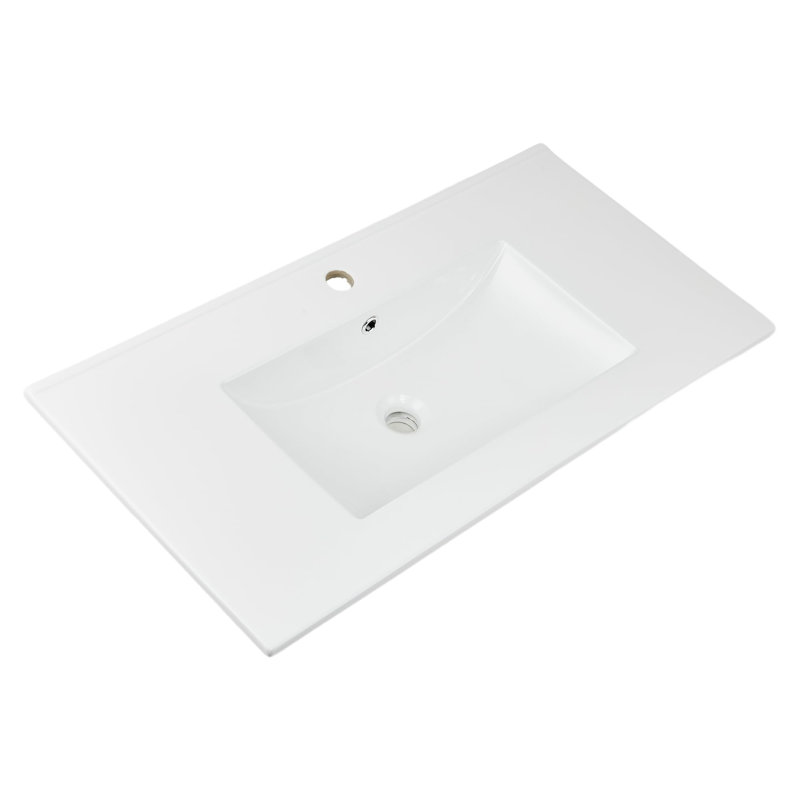 36 in White Ceramic Drop-In Bathroom basin, Rectangular Porcelain Vanity Basin - Overflow - Easy-Clean Vitreous China - Single Faucet Hole (Single hole)