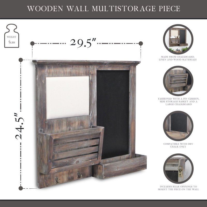 Gray Wooden Wall Chalkboard With Side Storage Basket Gray Wooden Wall Chalkboard With Side Storage Basket