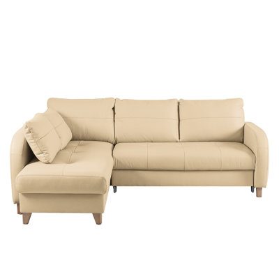 Alvaretta Leather Corner Sofa with Sleeping Function and Underseat Storage 
