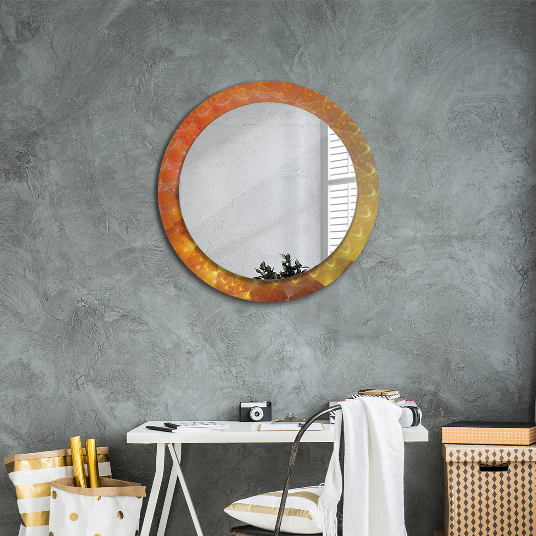 Huldar Round Glass Framed Wall Mounted Accent Mirror in Orange