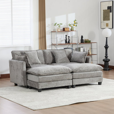 Canapé Cloud (le repose-pieds n'est pas inclus), canapé modulaire moderne, pour le salon, la chambre à coucher et un appartement, coussin de siège rembourré à double couche confortable, tissu chenille respirant, gris, SW5012GY