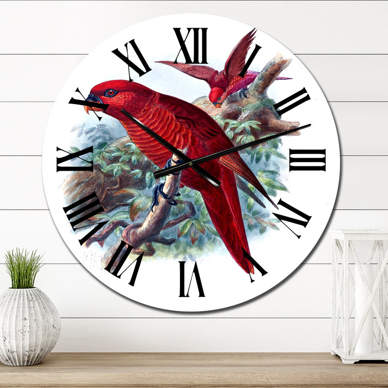 Perroquet rouge sur une branche dans la jungle - horloge murale traditionnelle, Petit