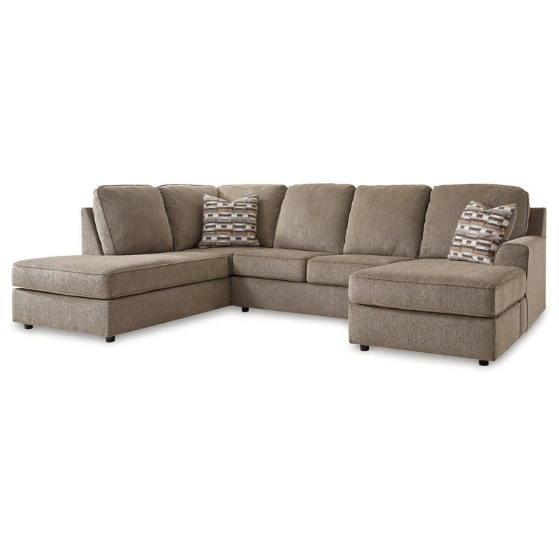 Canapé modulaire 2 pièces avec méridienne Akaycia, Polyester brun, Orienté à gauche (vu de face)