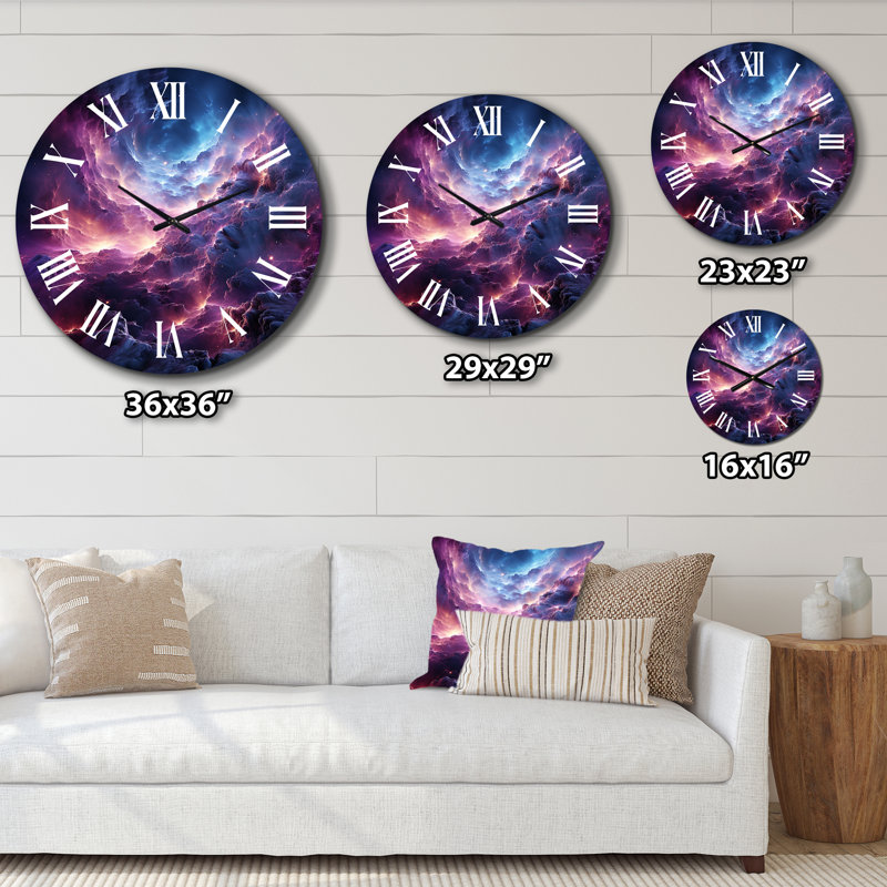 Horloge murale mauve abstraite fractale interstellaire, Petit