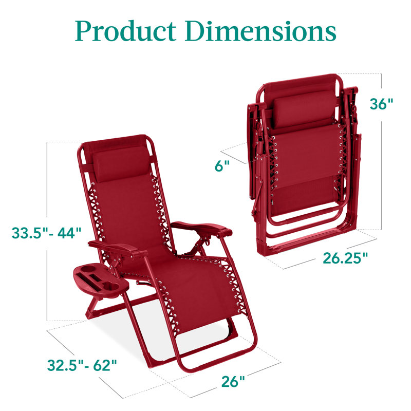 Fauteuil monochromatique à gravité zéro, fauteuil inclinable pliant pour patio avec plateau latéral et appui-tête, Rubis