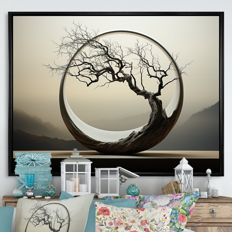 Reproduction sur toile «Bonsai», Japon, H 24 po x l 32 po x P 1 po, Cadre flottant noir