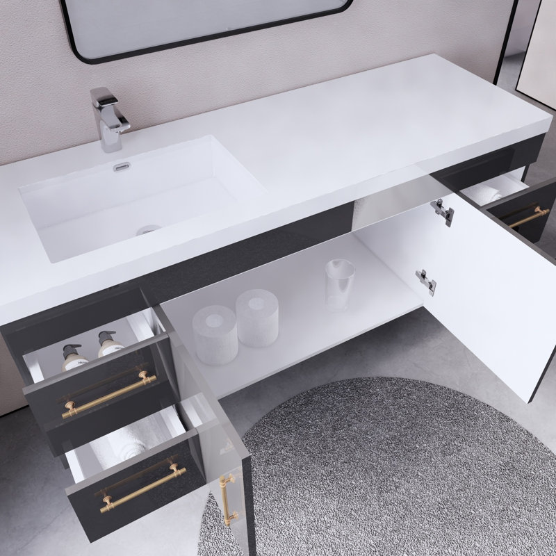 Ensemble de meuble-lavabo mural simple 59 po Bastri, Gris