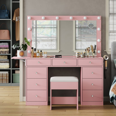 Tashionna Dressing Table with Mirror and Seat and Storage Included