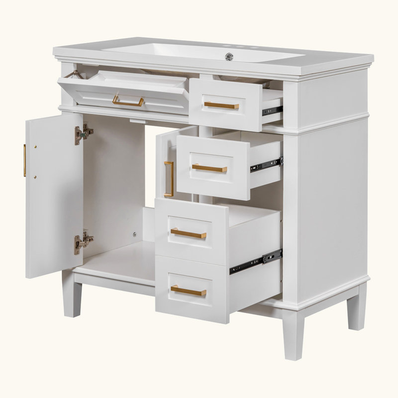 Meuble-lavabo moderne avec lavabo en résine, Blanc