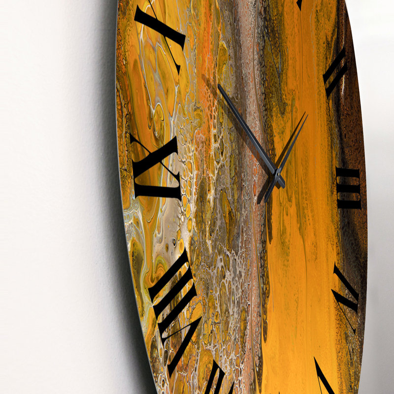 Horloge murale moderne orange, gris, noir et marbre II, Moyen