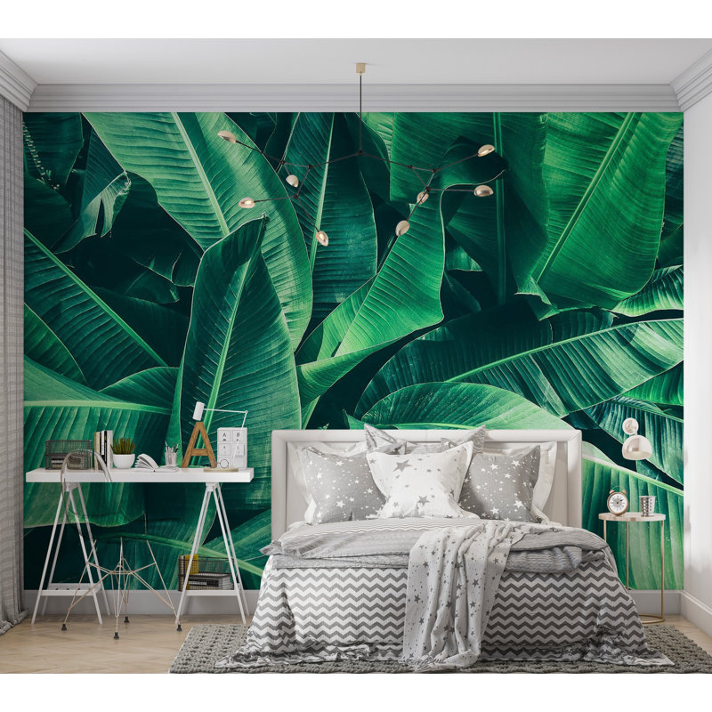 Murale pelez et collez de qualité supérieure - feuilles tropicales, L 60 po x L 40 po