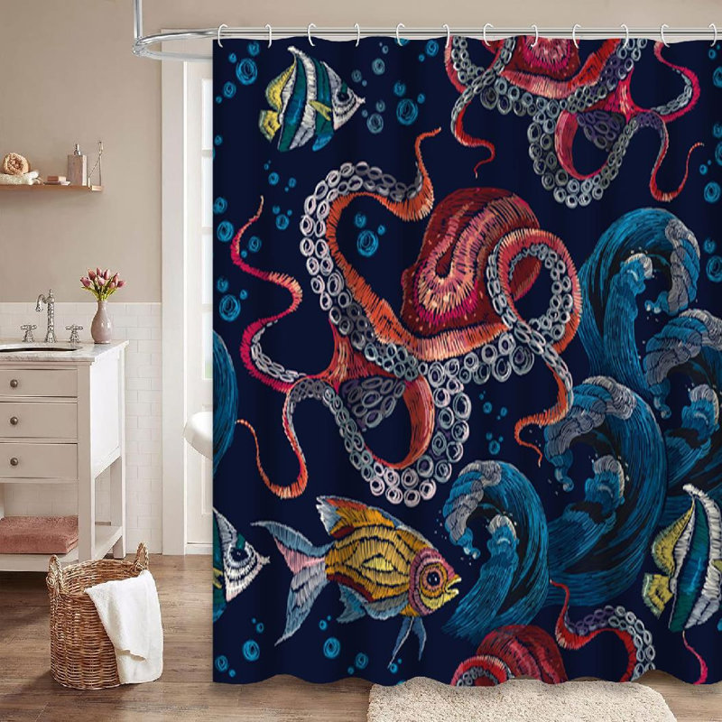 Rideau de douche Octopus Sea Wave, L 72 po x l 78 po