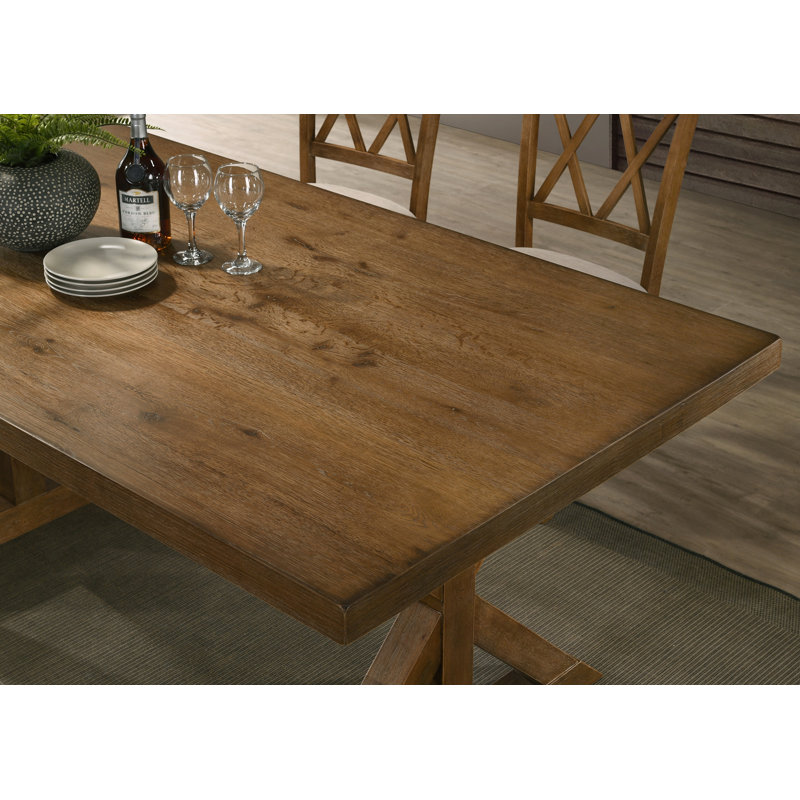 Table de salle à manger en bois à tréteaux, finition en bois flotté brossé
