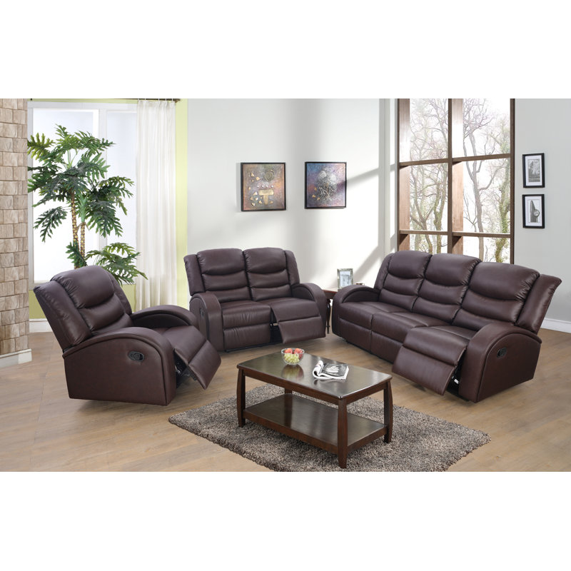 Ensemble de salon inclinable en similicuir 3 pièces Aanyla, Similicuir brun