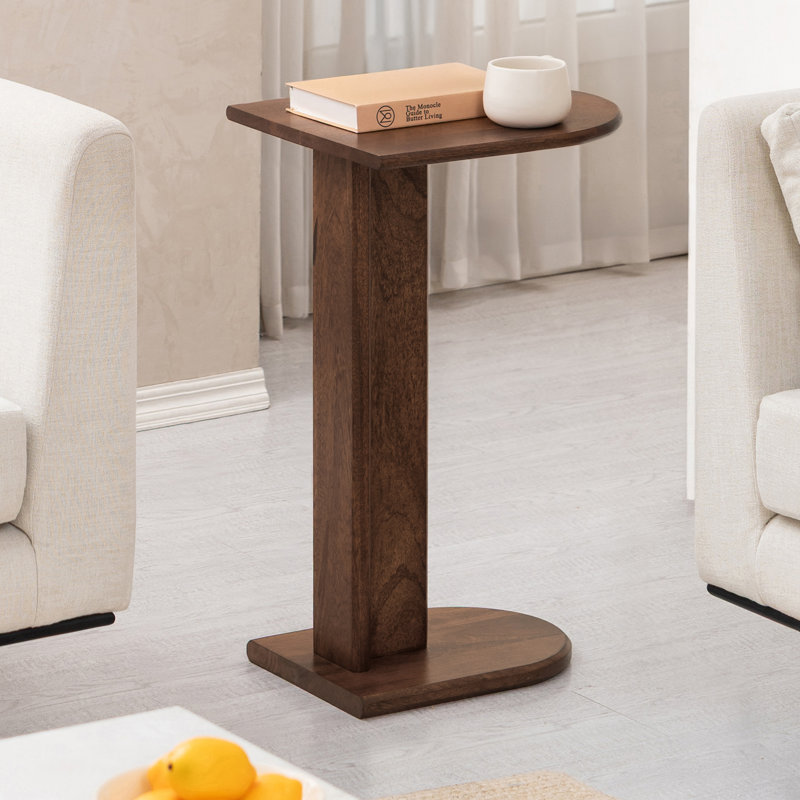 Bobby Solid Wood C Shaped End Table, Espresso