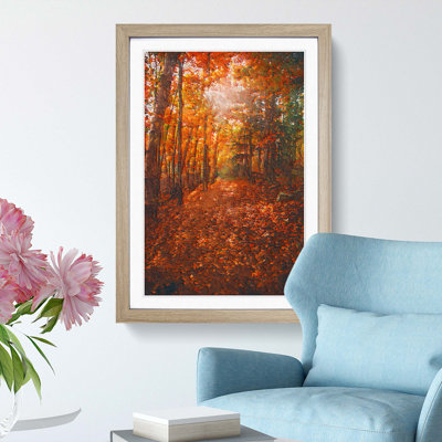Autumn Forest Pathway in Abstract - Framed Print
